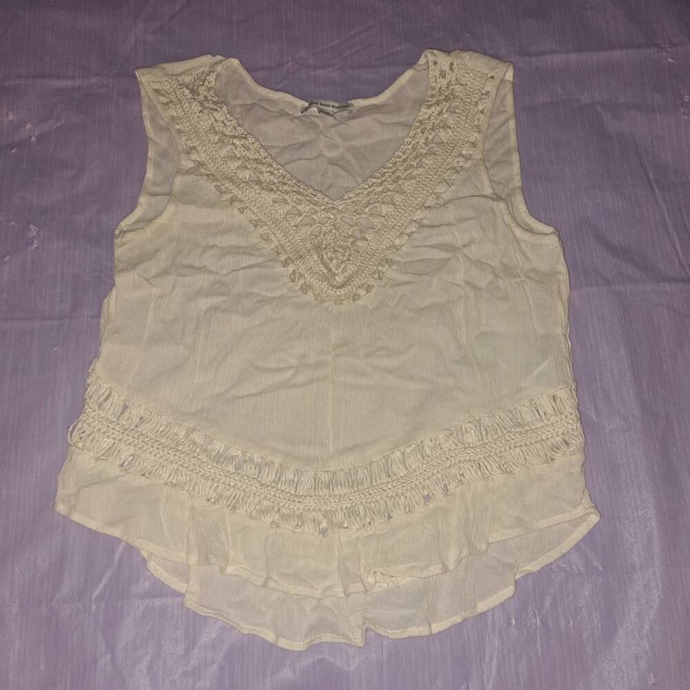 AE Cream Crochet Detail Boho Sleevless Tank Top Cover Up Sz Medium - Picture 6 of 7
